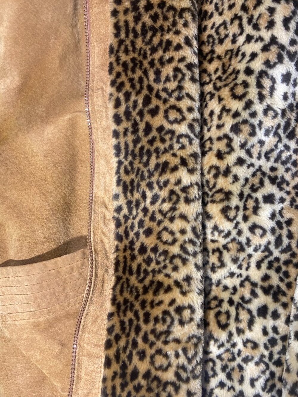 Vintage Leather Cheetah Print Coat Women’s L USA Mobwife Tuscanmom Hooded - Picture 4 of 6